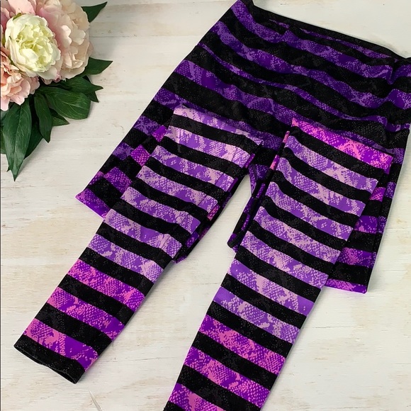K-DEER Purple and Black Stripe Legging Medium - Picture 2 of 8